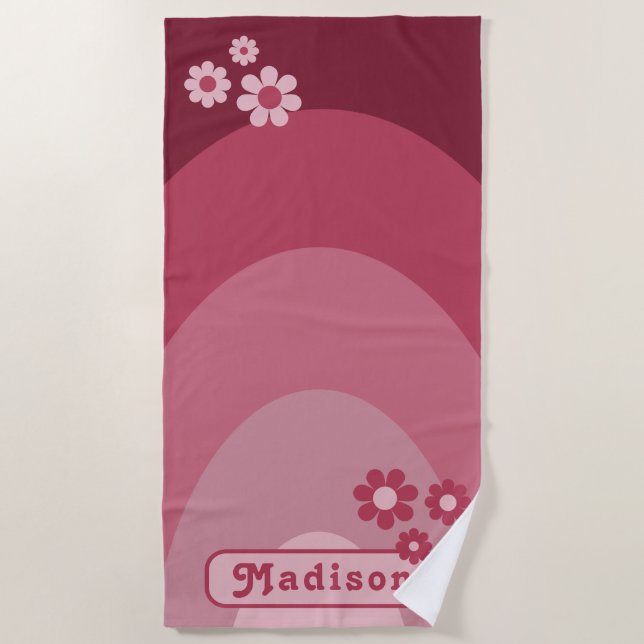 Retro Groovy Arch Daisy Personalisiert Strandtuch (Vorderseite)