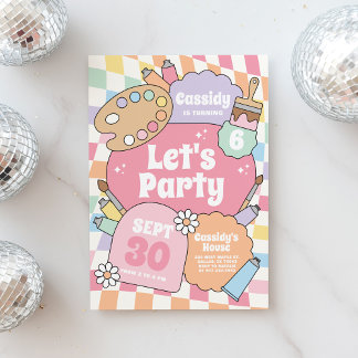 Retro Groovy Art Party Girl Birthday Einladung