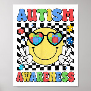 Retro Groovy Autism Awareness Hippie Smile Face Bo Poster
