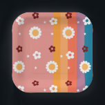 Retro Groovy Baby Duschmuster Pappteller<br><div class="desc">Niedliche mädchenhafte Retro-Groovy Baby Party versorgt. Beliebter Retro-Regenbogen,  Sterne,  Blume und 60er-Stil Schriftart.Ideal für jede Jahreszeit. Rosa Retro Pastellfarben.</div>