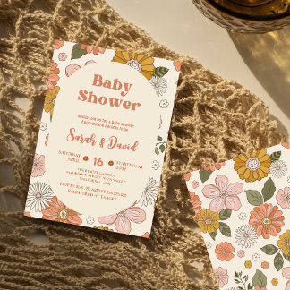Retro Groovy Baby | Floral Boho Babydusche Einladung