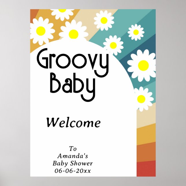 Retro Groovy - Baby shower party Poster (Vorne)