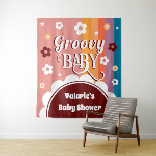Retro Groovy Baby Shower Wandteppich