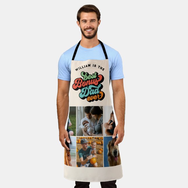 Retro Groovy Bester Bonus Vater je sechs Foto Gesc Schürze (Getragen)