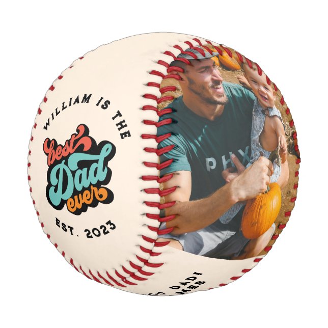Retro Groovy Bester Vater je 2 Foto Baseball (Schrägansicht)