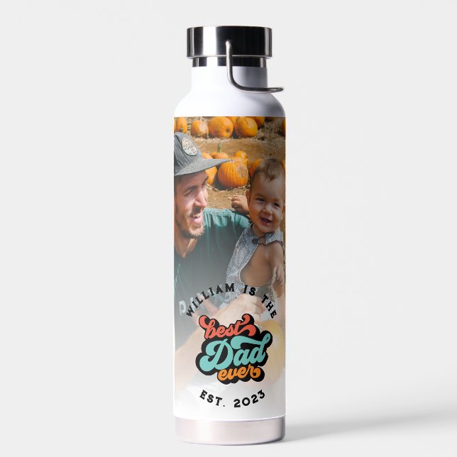 Retro Groovy Bester Vater je Foto Jahr Trinkflasche (Links)