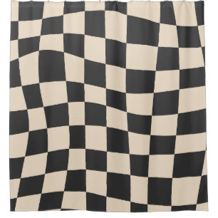 Retro Groovy Black Cream gewelltes, kariertes Must Duschvorhang