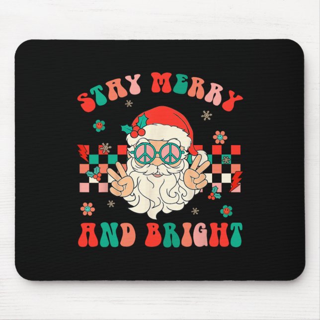 Retro Groovy Bleib Fröhlich Und Hell Erstrahlend W Mousepad (Vorne)