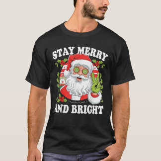 Retro Groovy Bleibe fröhlich und hell Santa Claus T-Shirt