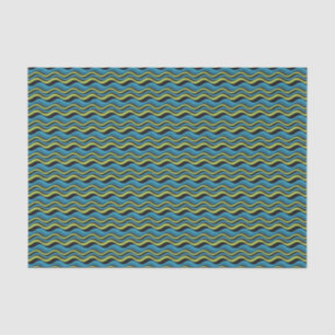 Retro Groovy Blue Green Grey Sea Waves Muster Seidenpapier