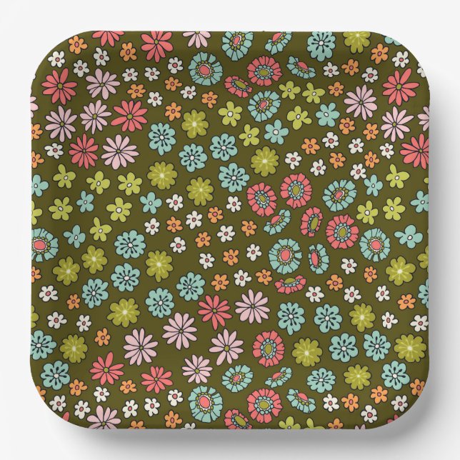Retro Groovy Blume Muster Pappteller (Vorderseite)