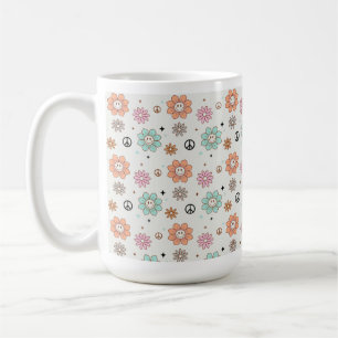 Retro Groovy Blume & Peace Signs Kaffee Tasse