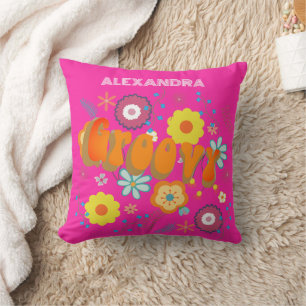 Retro Groovy Blume Power Hot Pink Kissen
