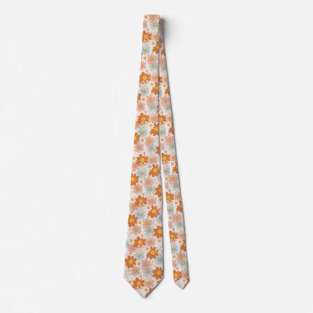Retro Groovy Blumen-Daisy-Nahtloses Muster Krawatte (Vorderseite)