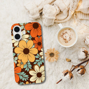 Retro Groovy Blumen Floralien Braun Gelb Orange iPhone 16 Hülle