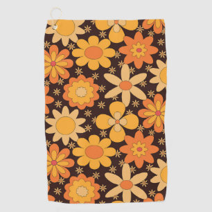 Retro Groovy Blumenmuster Gelb und Orange Golfhandtuch