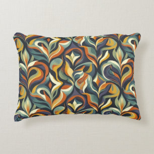 Retro Groovy Blumenwirbel Navy Türkis Orange Muste Dekokissen