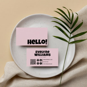 Retro Groovy Blush Pink QR Code Boho Girly hello Visitenkarte