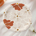 Retro Groovy Boho Baby in Bloom Pappteller<br><div class="desc">Dieses Einweg-Papier-Design zeichnet sich durch einen wunderschönen blumigen Hintergrund in einfachen,  modernen und minimalen erdigen Tönen aus.</div>