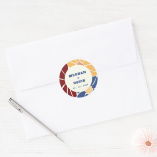Retro Groovy Boho Chic Floral Wedding Runder Aufkleber