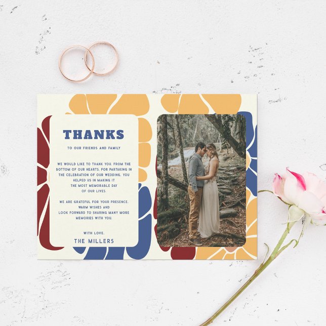 Retro Groovy Boho Chic Floral Wedding Vielen Dank Postkarte (Retro Groovy Boho Chic Floral Wedding Thank You Postcard)