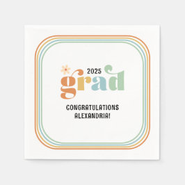 Retro Groovy Boho Daisy 2025 Grad Party Serviette