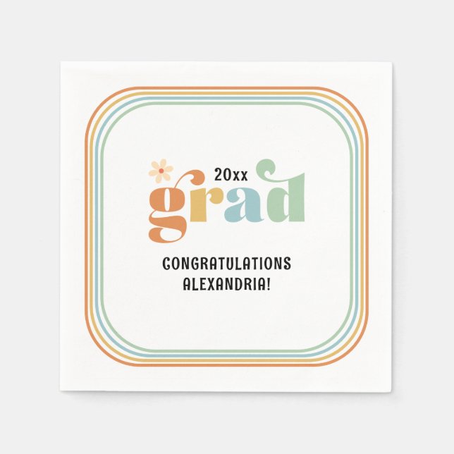 Retro Groovy Boho Daisy 2025 Grad Party Serviette (Vorderseite)