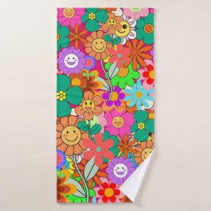 Retro Groovy Boho Hippie Blume Badehandtuch