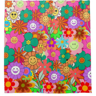 Retro Groovy Boho Hippie Blume Duschvorhang