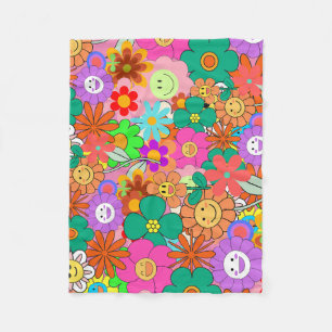 Retro Groovy Boho Hippie Blume Fleecedecke