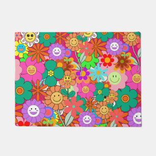 Retro Groovy Boho Hippie Blume Fußmatte