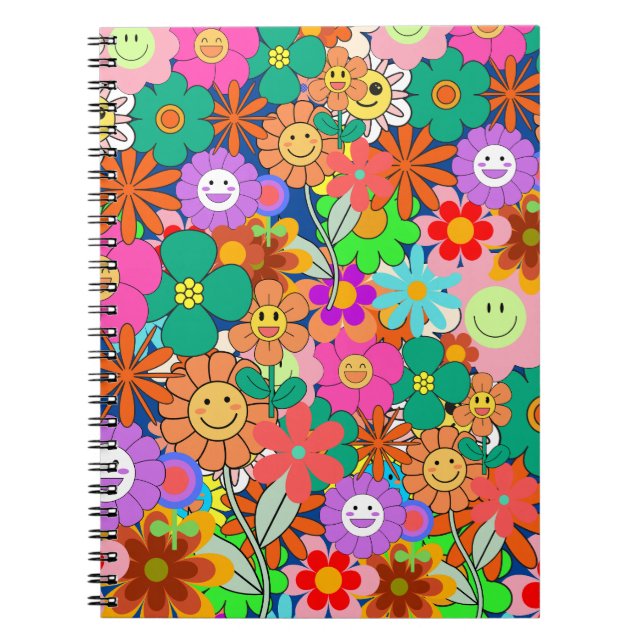 Retro Groovy Boho Hippie Blume Notizblock (Vorderseite)