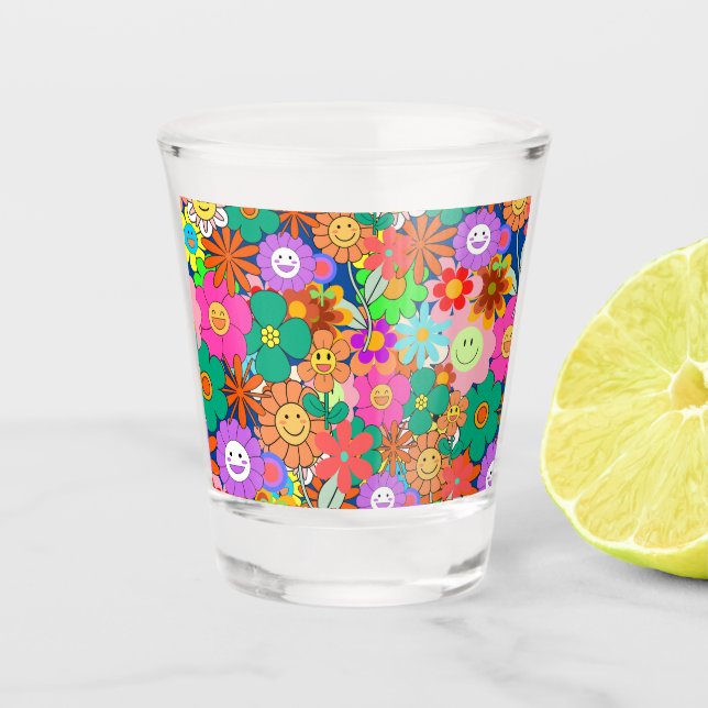 Retro Groovy Boho Hippie Blume Schnapsglas (Vorderseite)