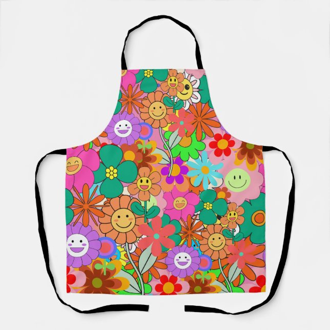 Retro Groovy Boho Hippie Blume Schürze (Vorderseite)