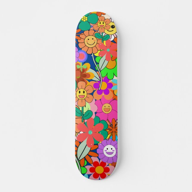 Retro Groovy Boho Hippie Blume Skateboard (Vorne)