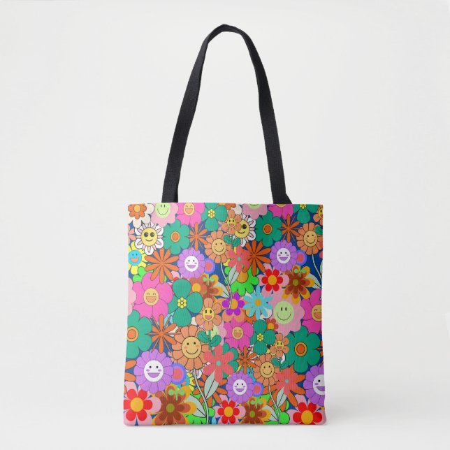 Retro Groovy Boho Hippie Blume Tasche (Vorderseite)