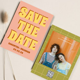 Retro Groovy Bold & Bright Boho Wedding Qr Code Save The Date