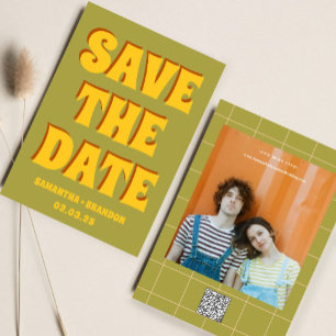 Retro Groovy Bold & Bright Boho Wedding Qr Code Save The Date