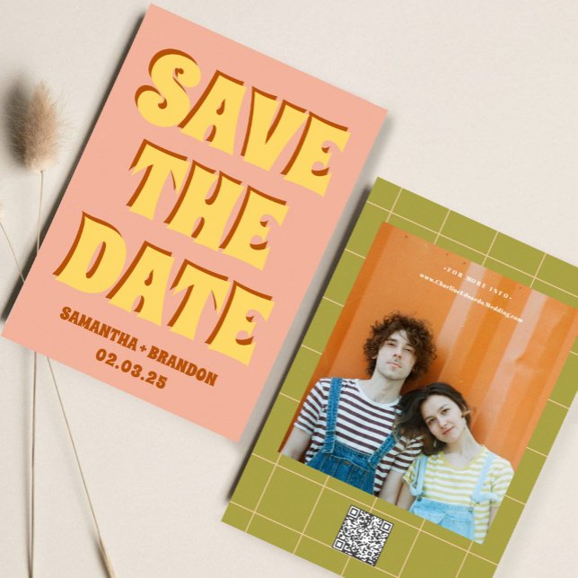 Retro Groovy Bold & Bright Boho Wedding Qr Code Save The Date (Von Creator hochgeladen)