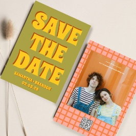 Retro Groovy Bold & Bright Boho Wedding Qr Code Save The Date