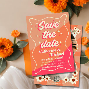Retro Groovy Bold Typografy Colorful 70er Hochzeit Save The Date