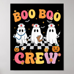 Retro Groovy Boo Crew Halloween Ghost Nurse Poster
