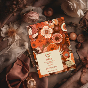 Retro Groovy brennen orange Blumenhochzeit Save The Date
