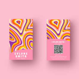 Retro Groovy Bright Pink QR Code Bold Boho Unique Visitenkarte