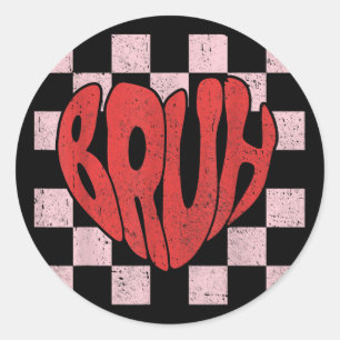 Retro Groovy Checkered Bruh Heart Valentinstag S Runder Aufkleber