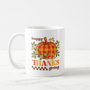 Retro Groovy Checkered Pumpkin Daisy Erntedank Kaffeetasse