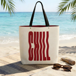Retro Groovy CHILL Wellige rote ästhetische Leinwa Tragetasche