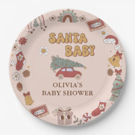 Retro Groovy Christmas Tree Santa Baby Dusche Pappteller