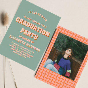 Retro Groovy Colorful High School Graduation Party Einladung