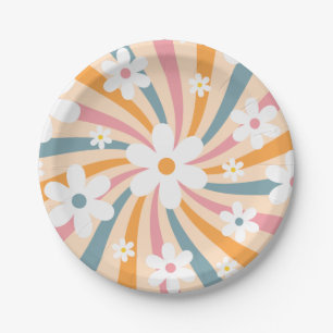 Retro Groovy Colorful Sunshine Daisy Floral Hippie Pappteller